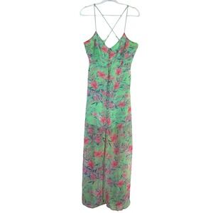 Sexy Green Medium Floral Spaghetti Strap Maxi Dress Chiffon boho Prairie Y2K